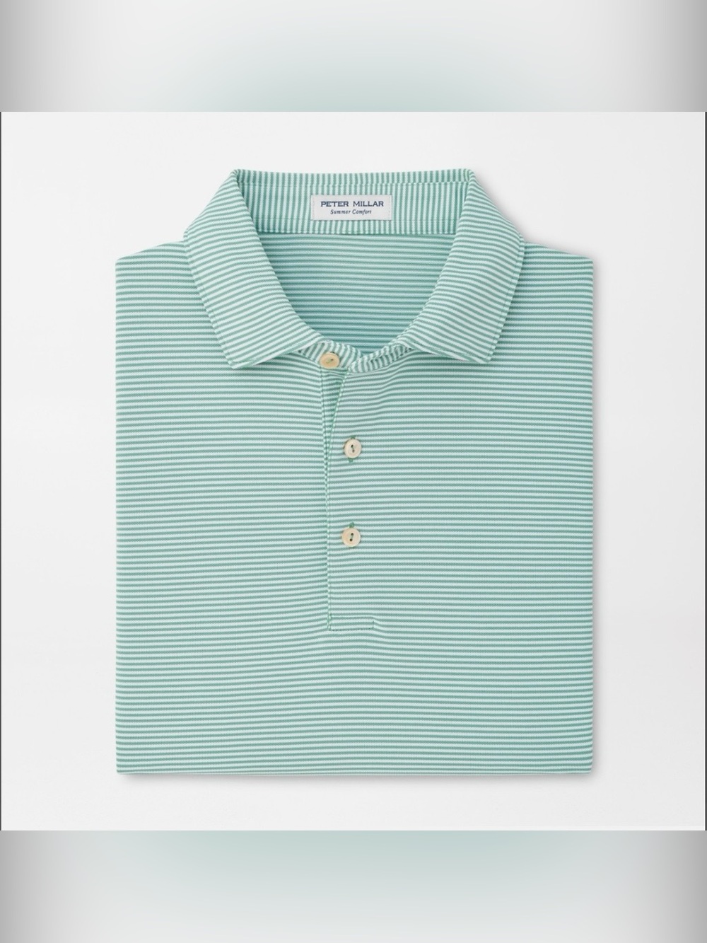 Peter Millar Green and White Striped Polo
